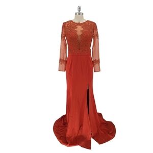 NEW Luluslly Lace Satin Gown Burnt Orange M/8 gala formal wedding evening classi